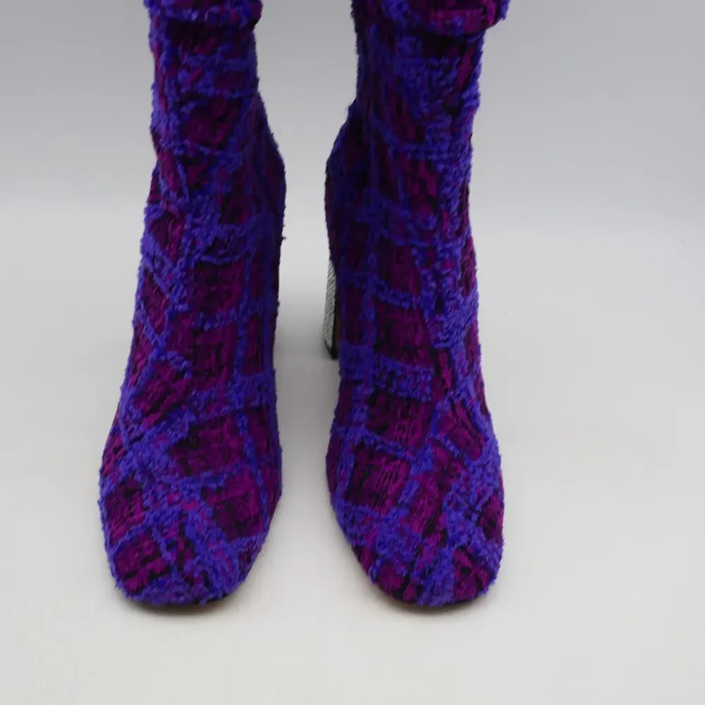 NEW Betsey Johnson Women's 6 Declaan Tall Boots Purple Tweed Rhinestone Heels